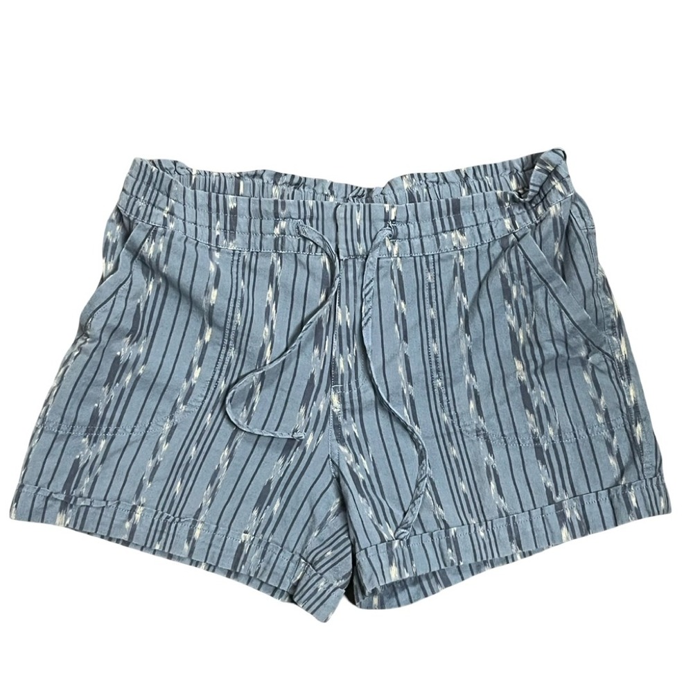 Prana Arlie Blue Stripe Organic Cotton Shorts Drawstring Women's Size Medium